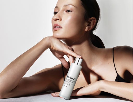 Model shooting Elemis skincare.