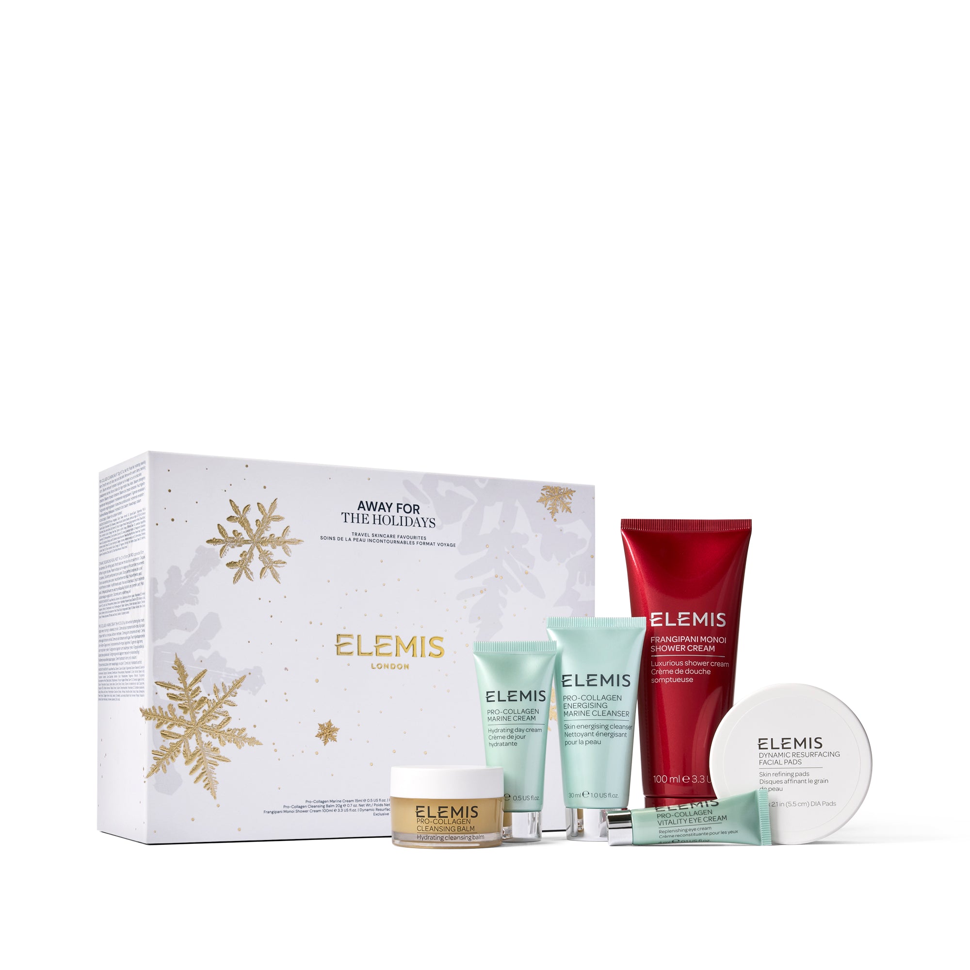 Elemis skincare product set with a decorative box on a white background