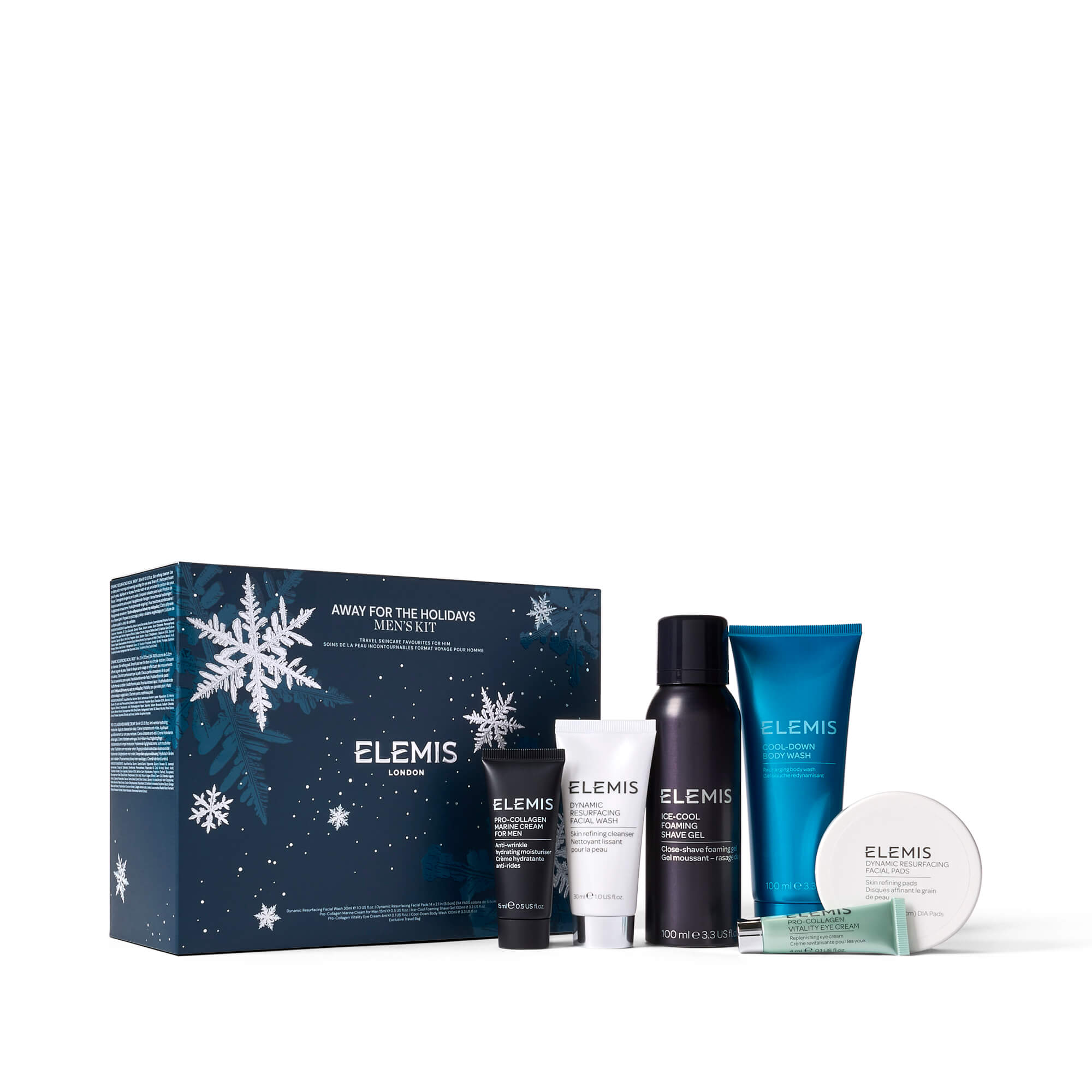 Elemis skincare set with packaging on a white background