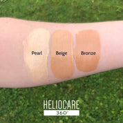 Heliocare 360° Colour Oil Free Gel - 3 Colour shades on an arm display.