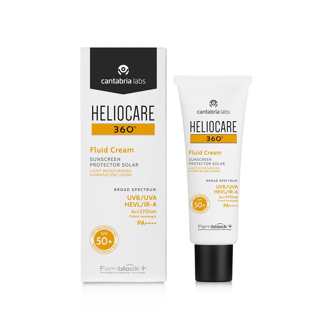 Heliocare 360° Fluid Cream SPF50+ product image with box.