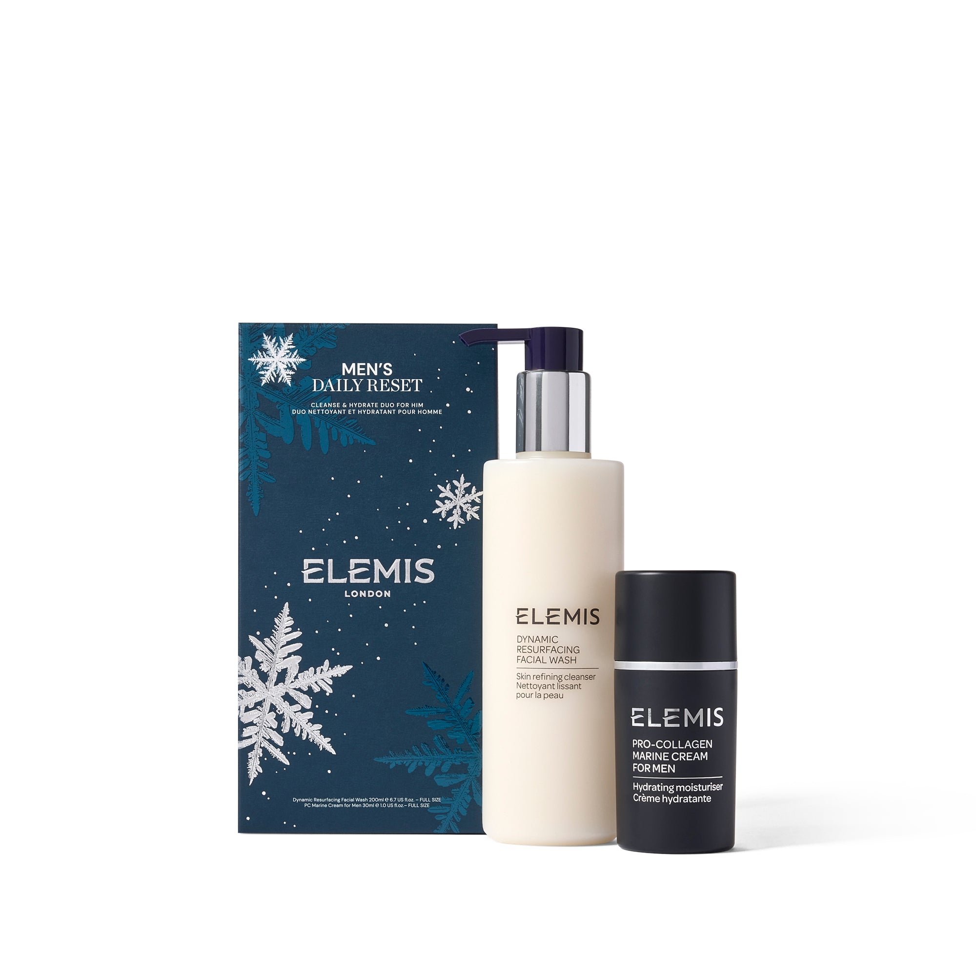 Elemis skincare products including a facial wash and cream on a white background