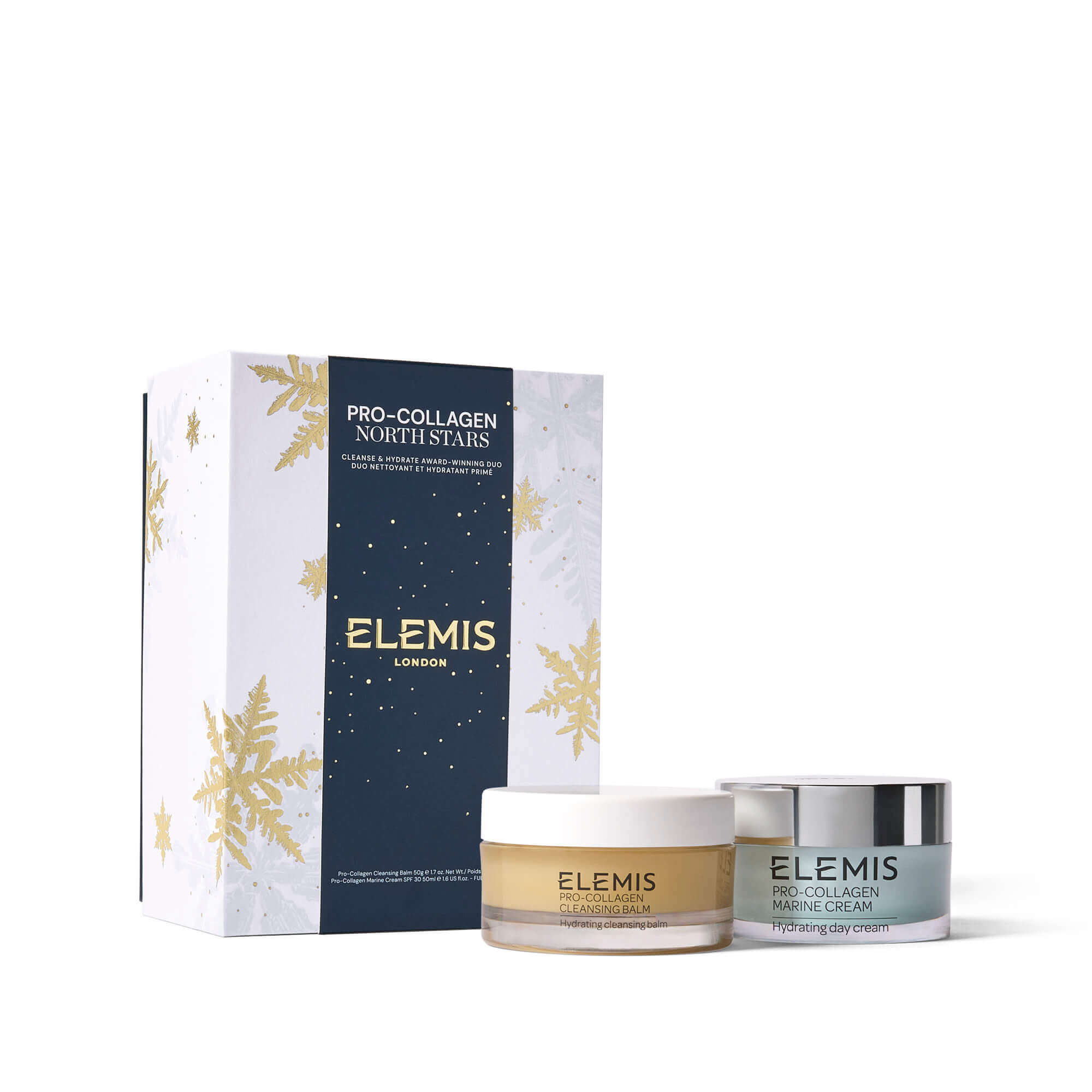 Elemis skincare products with packaging on a white background