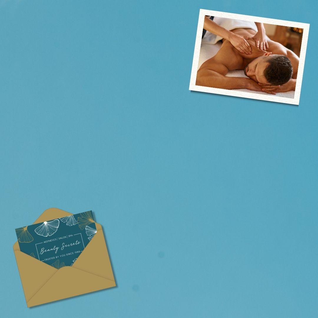 Massage gift card with envelope on a blue background