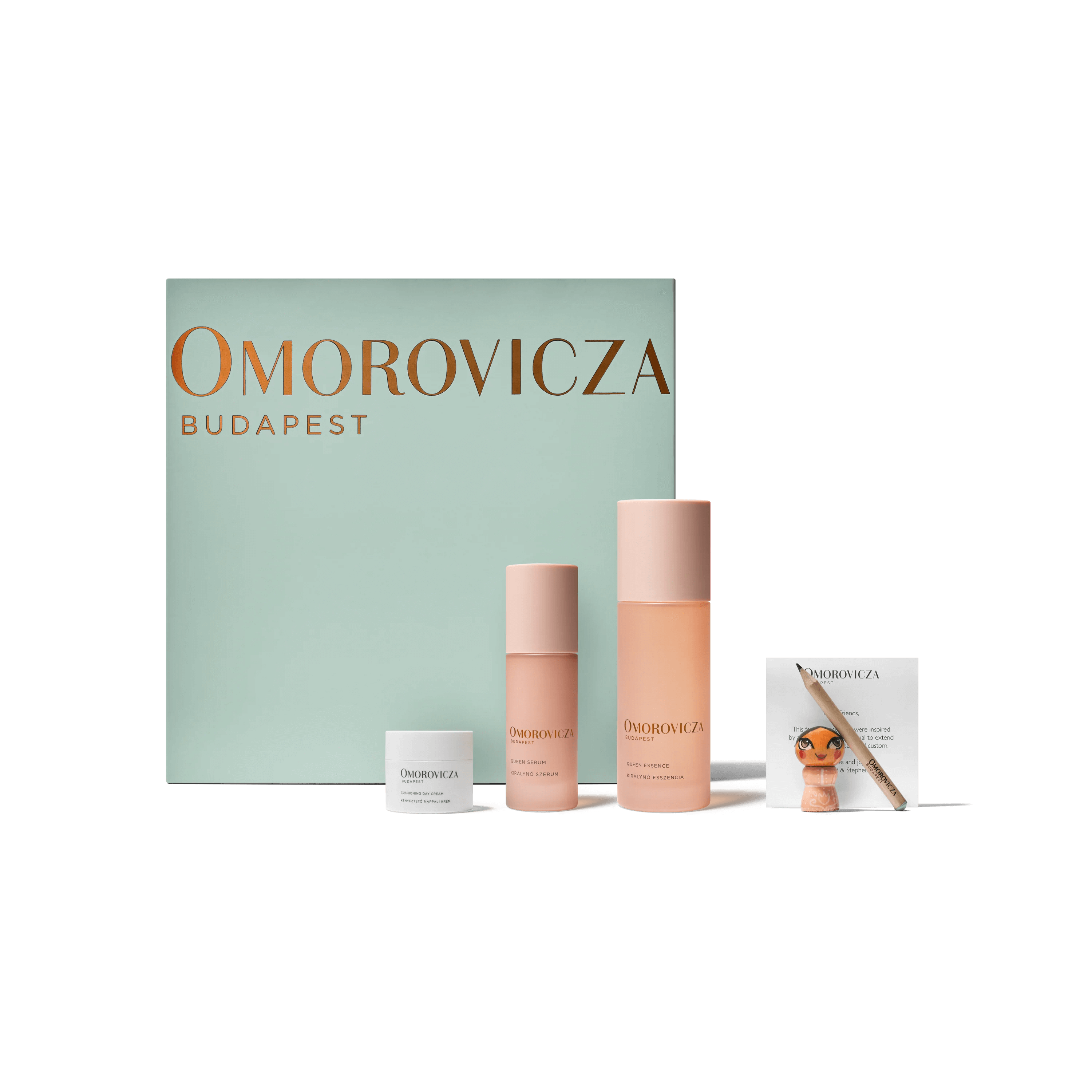 Omorovicza skincare products with a green box on a black background